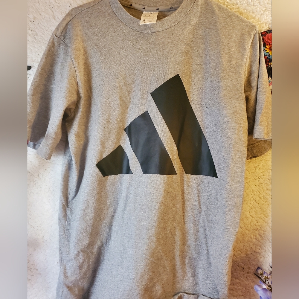 Adidas Heather Gray Tee with Black Emblem